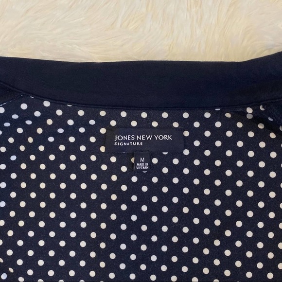 Jones New York Blue Cotton Jersey Jacket Nautical Snap Polka Dot Accent Utility - Picture 8 of 9